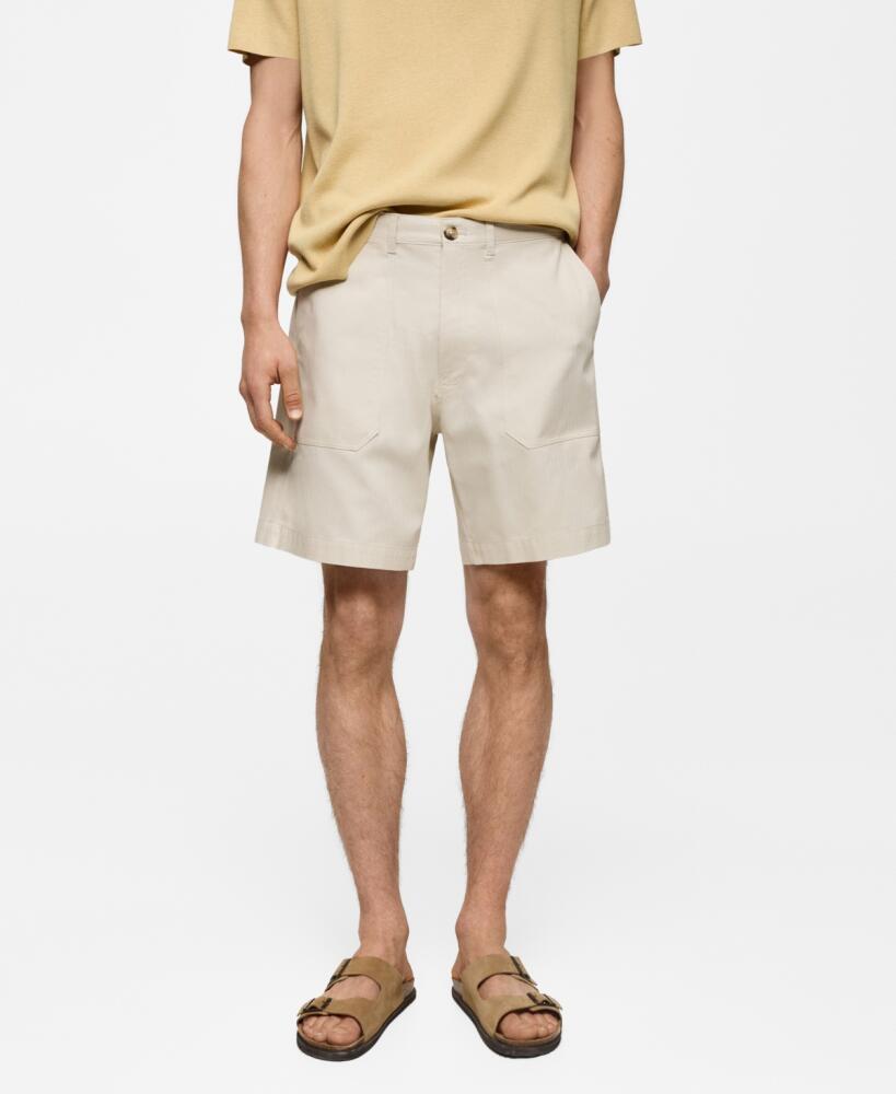 Mango Men's Herringbone Bermuda Shorts - Ecru Cover