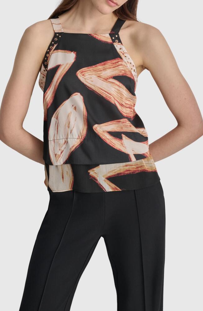 DKNY Abstract Print Sleeveless Top in Wavering Leaf Cover