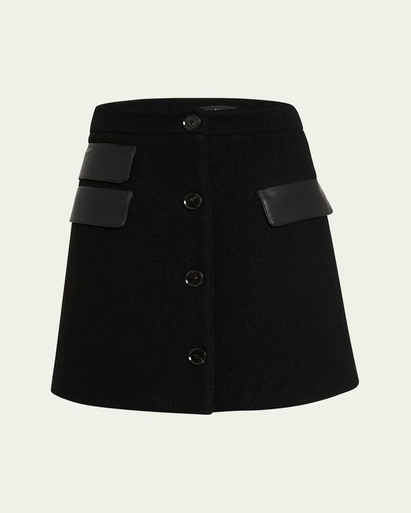 Proenza Schouler Mei Faux Leather Pocket Button-Front Wool Mini Skirt Cover