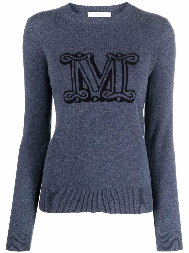 Max Mara logo intarsia crew neck jumper - Blue Cover