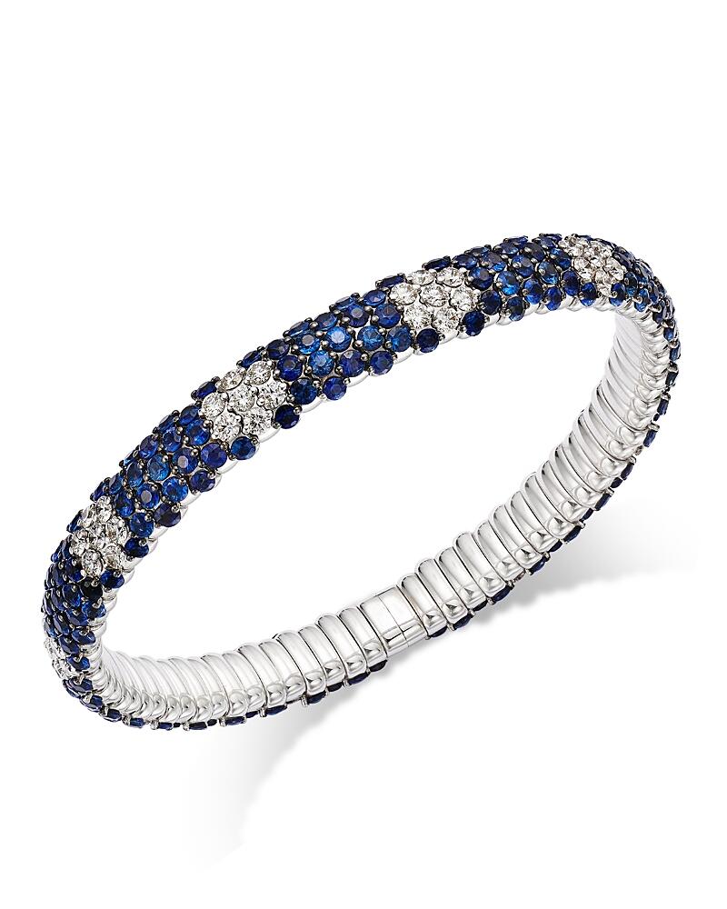 Zydo 18K White Gold Stretch Collection Blue Sapphire & Diamond Flower Motif Bracelet - Exclusive Cover