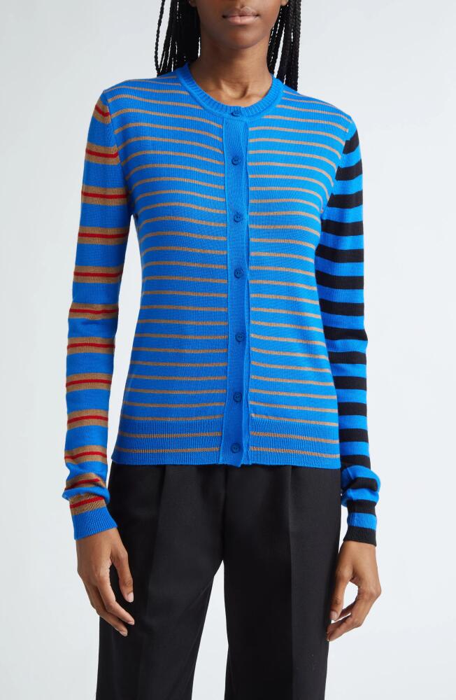 Molly Goddard Wanda Stripe Merino Wool Cardigan in Blue Cover