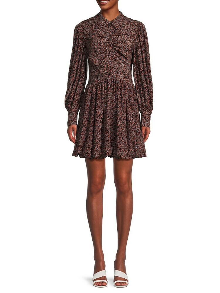 Rebecca Taylor Women's Whisper Print Silk Mini Shirtdress - Brown Cover