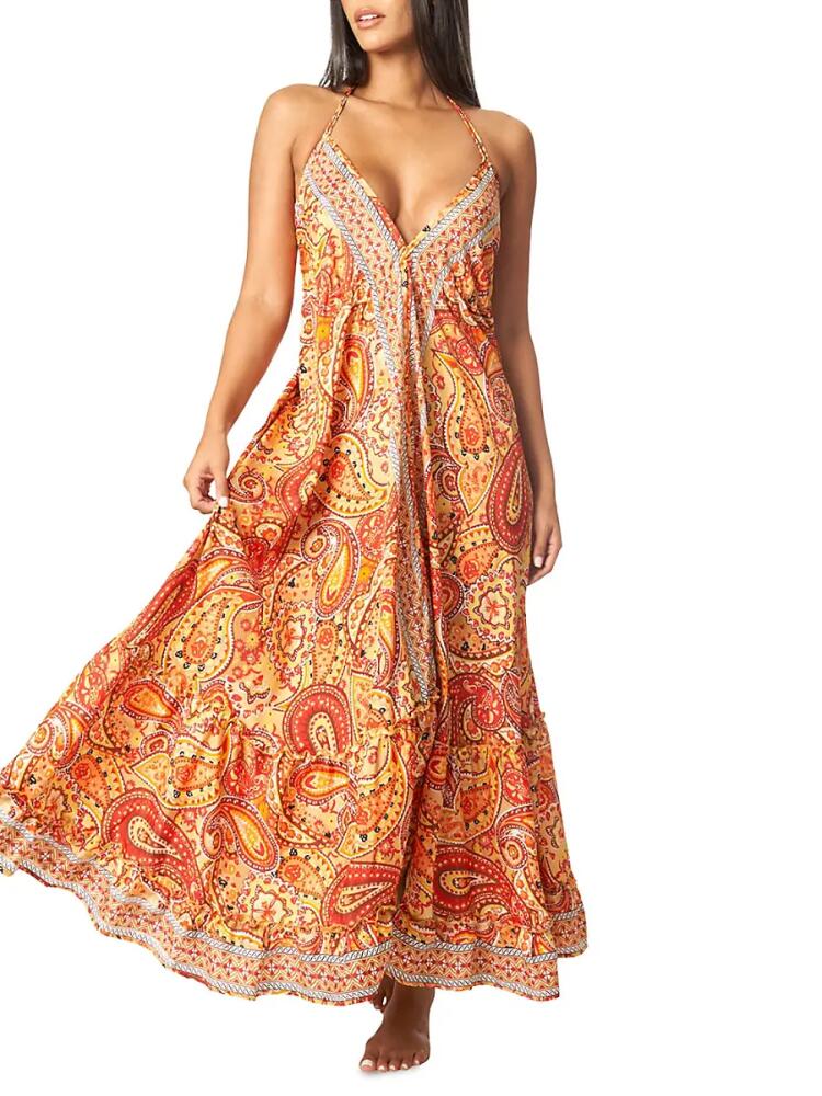 La Moda Clothing Women's Paisley Halter Maxi Dress - Yellow Cover