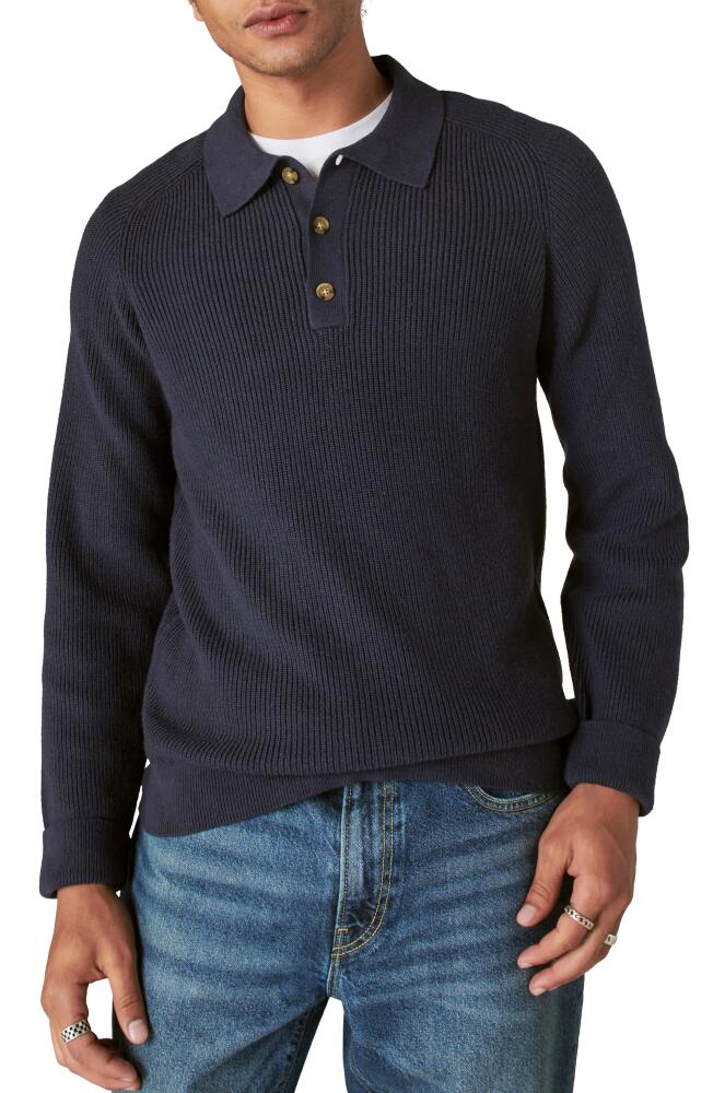 Lucky Brand Cloud Soft Rib Cotton Blend Polo Sweater in Cadet Navy Cover