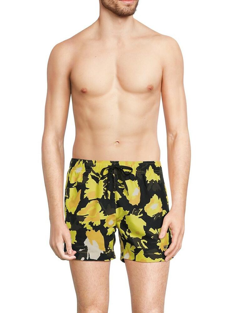 HUGO Men's Memo Floral Swim Shorts - Bright Yellow Cover