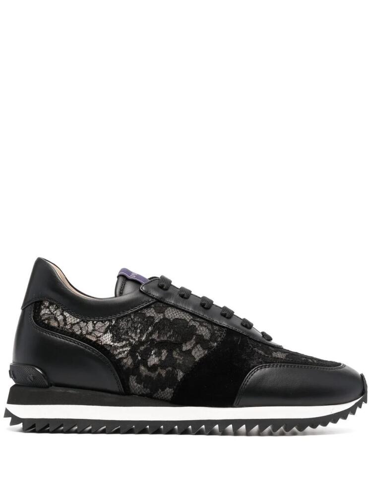 Le Silla Claire lace-embellished leather sneakers - Black Cover