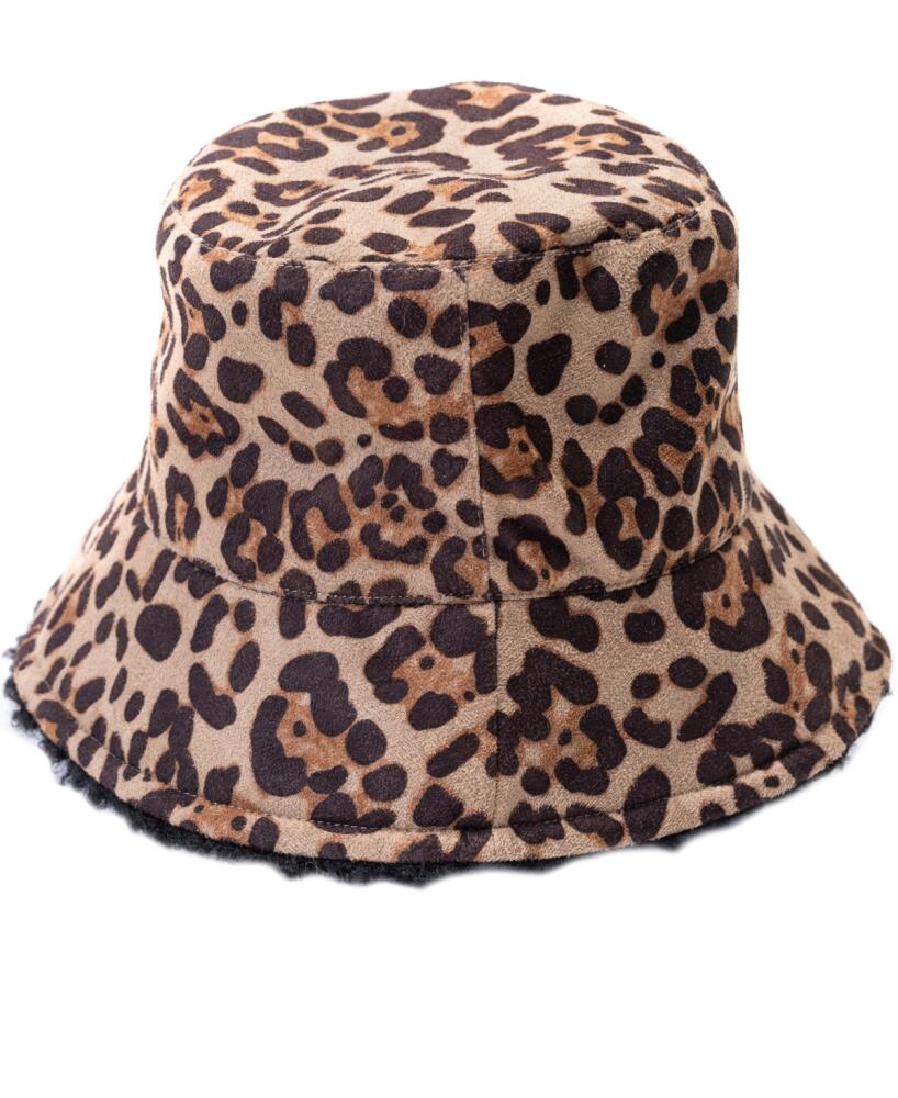 Vince Camuto Reversible Faux Suede and Leopard Printed Bucket Hat - Natural Cover