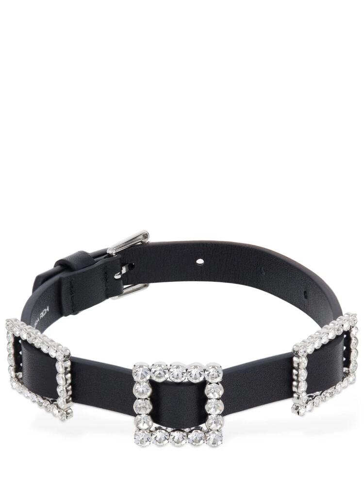 ALESSANDRA RICH Leather Choker W/ Crystal Buckles Cover