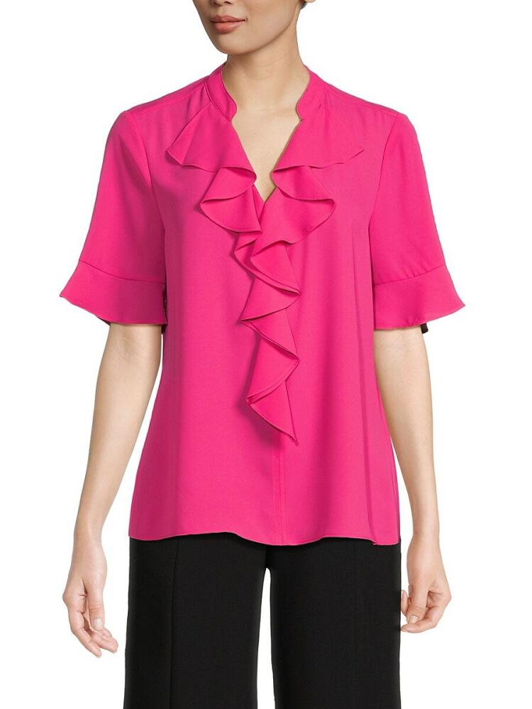 Karl Lagerfeld Paris Women's Short Sleeve Ruffle Blouse - Fuchsia Cover