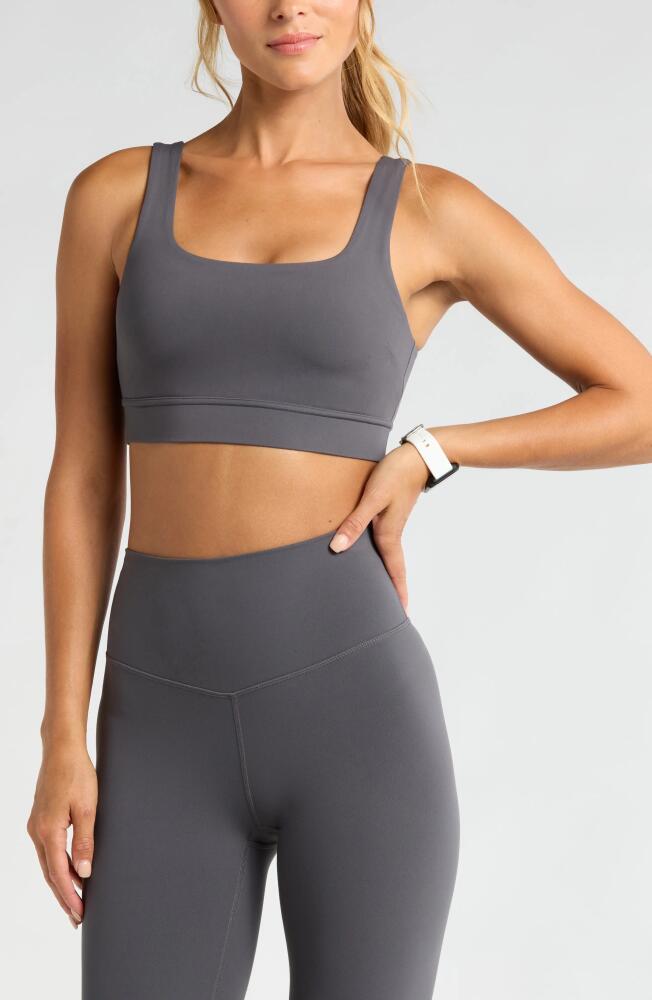 Zella Luxe Lite Squared Up Sports Bra in Grey Forged Cover