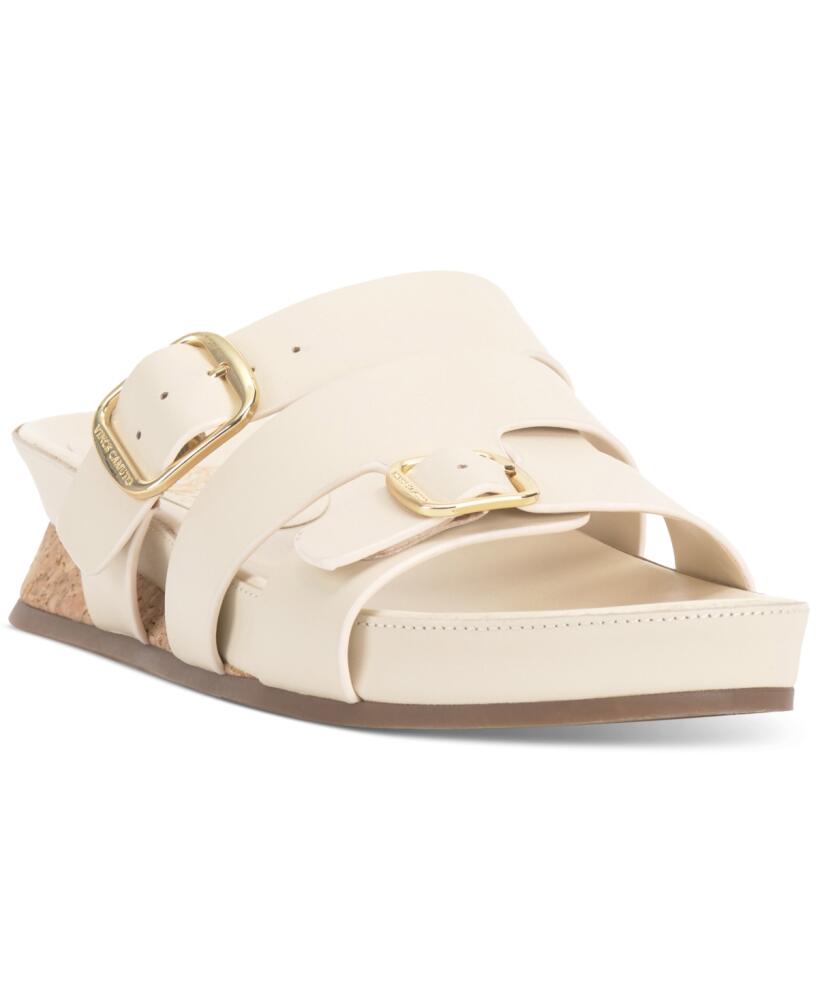 Vince Camuto Freoda Double Buckle Platform Slide Sandals - Creamy White Leather Cover