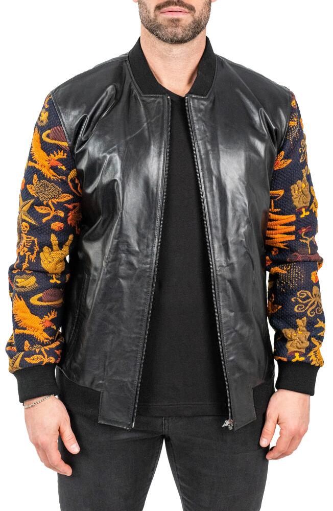 Maceoo Skull Sleeve Leather Bomber Jacket in Black Cover