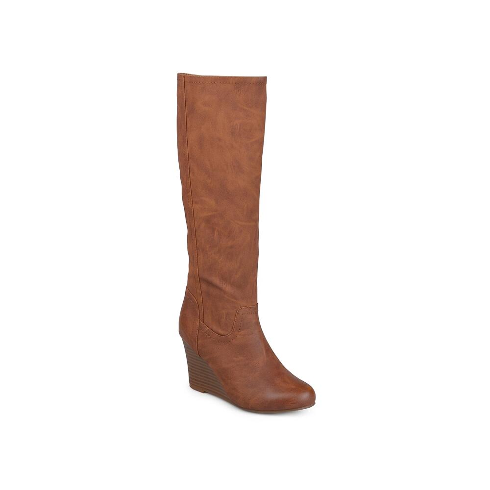 Journee Collection Langly Wide Calf Wedge Boot | Women's | Brown Cover