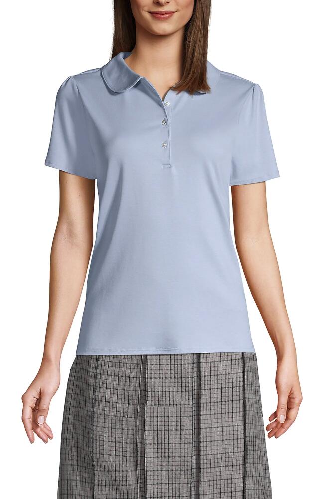 Lands' End School Uniform Short Sleeve Peter Pan Collar Polo Shirt in Blue Cover