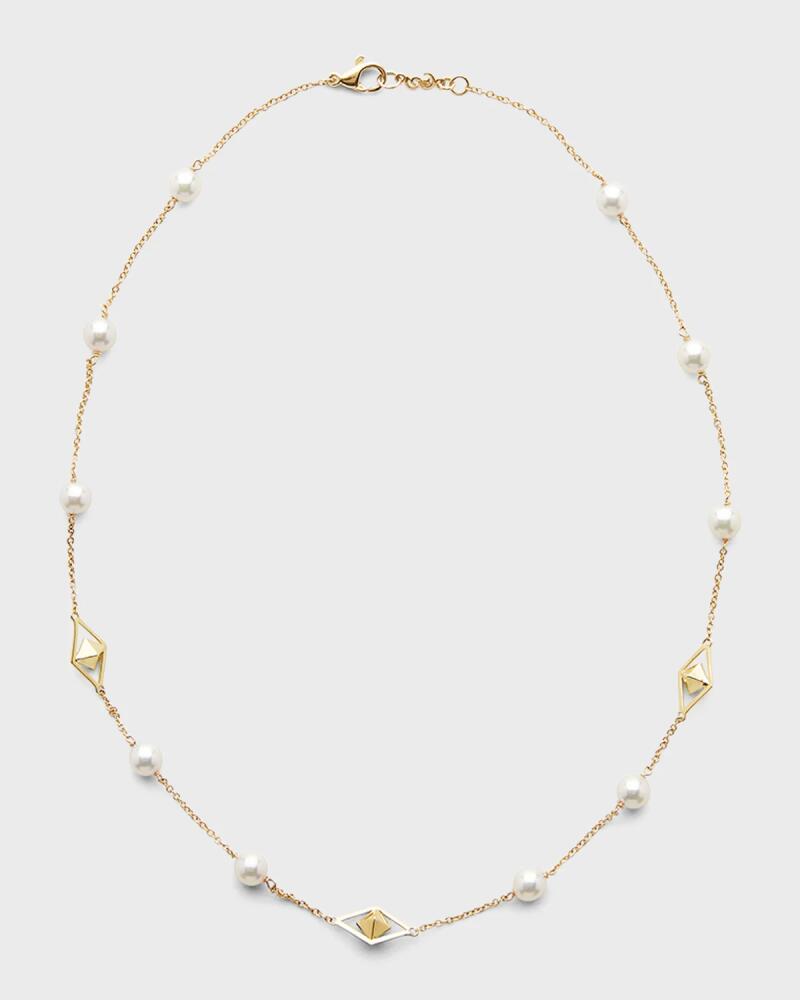 Pearls By Shari 18K Yellow Gold 7mm White Akoya 10-Pearl and 3-Cube Necklace, 18"L Cover