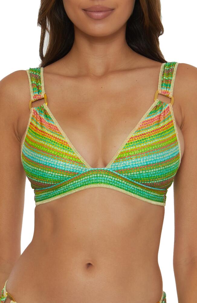 Becca Rainbow Sunset Metallic Stripe Bikini Top in Bermuda Multi Cover