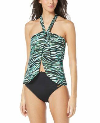 Vince Camuto Womens Printed Halter Tankini Top Matching Bottoms Cover