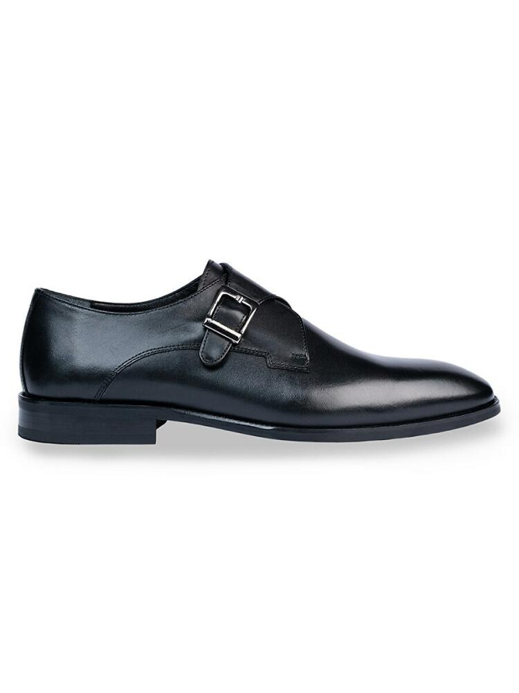 Vellapais Men's Kyrenia Leather Monk Strap Shoes - Black Cover