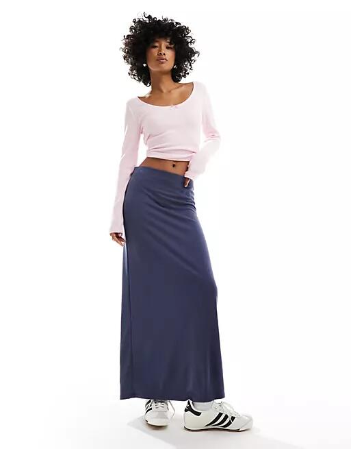 Monki super soft maxi skirt in navy Cover