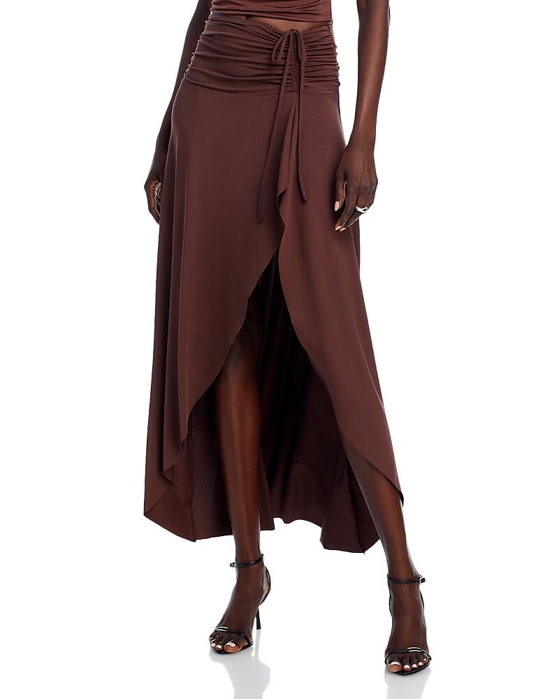 Nia Eucalyptus Ruched High Low Slim Fit Stretch Skirt Cover