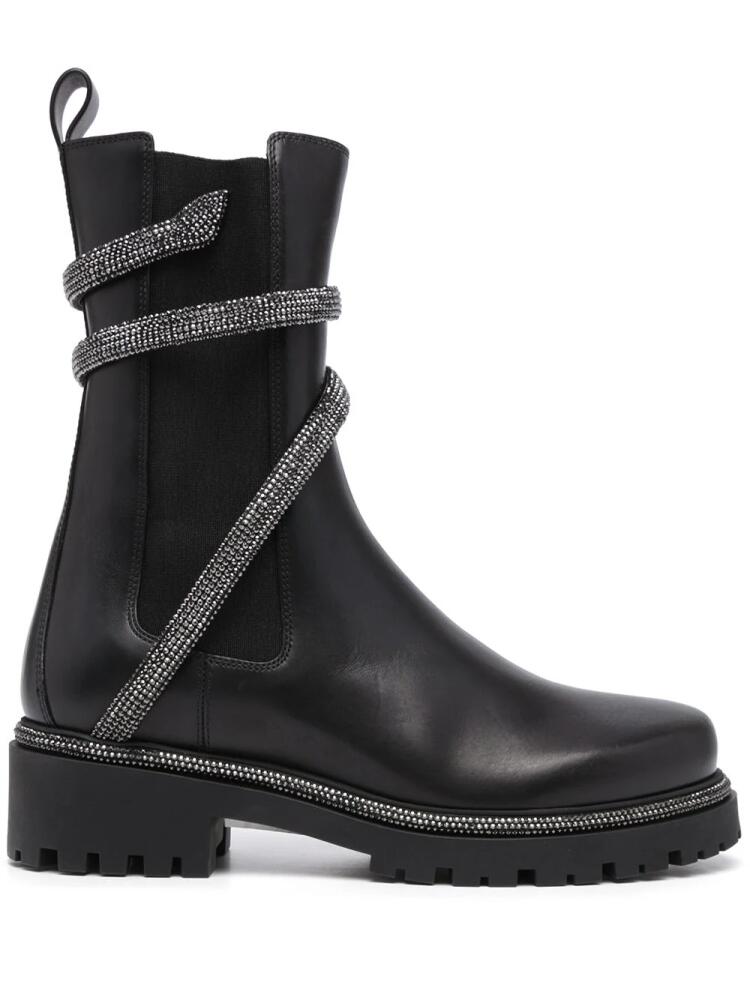 René Caovilla snake-embellished leather ankle boots - Black Cover