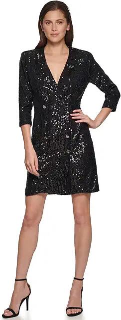 DKNY Long Sleeve Novelty Blazer Dress (Black) Women's Dress Cover