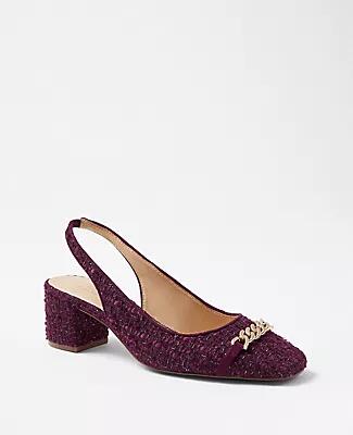 Ann Taylor Chain Tweed Cap Toe Block Heel Slingback Pumps Cover