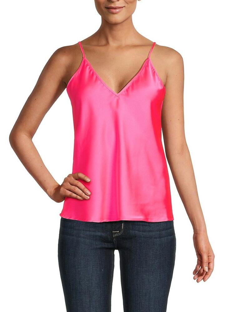 Renee C. Women's V Neck Satin Camisole Top - Neon Pink Cover