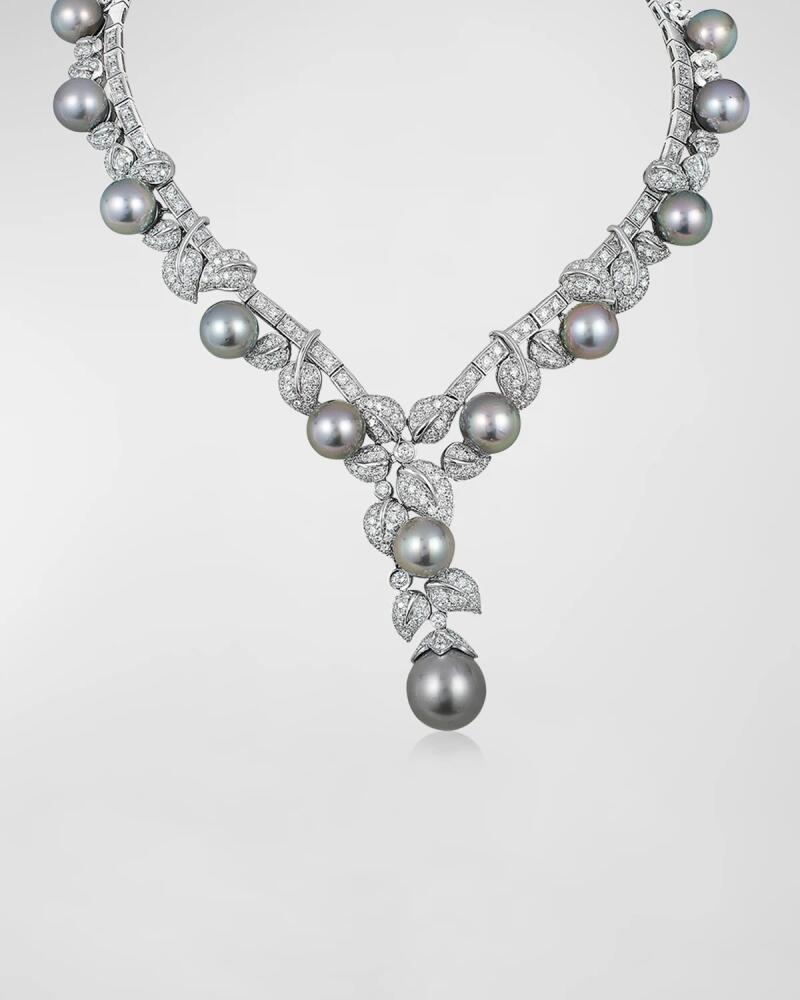 Andreoli 18K White Gold Diamond and Tahitian Pearl Y Necklace Cover