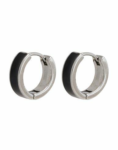 8 By Yoox Small Hoops With Painted Front Man Earrings Black Steel, Oil paint Cover