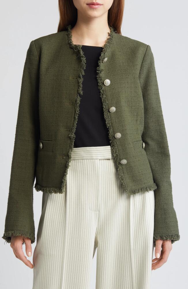 rag & bone Carmen Fringe Trim Tweed Jacket in Army Cover