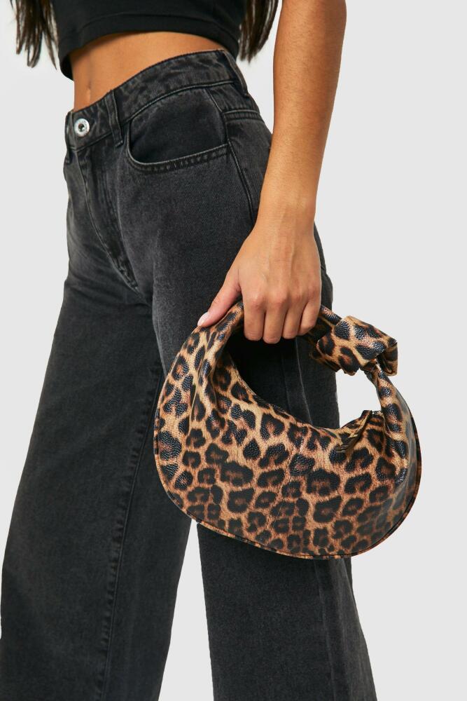 boohoo Womens Leopard Mini Knot Handle Grab Bag - Multi Cover