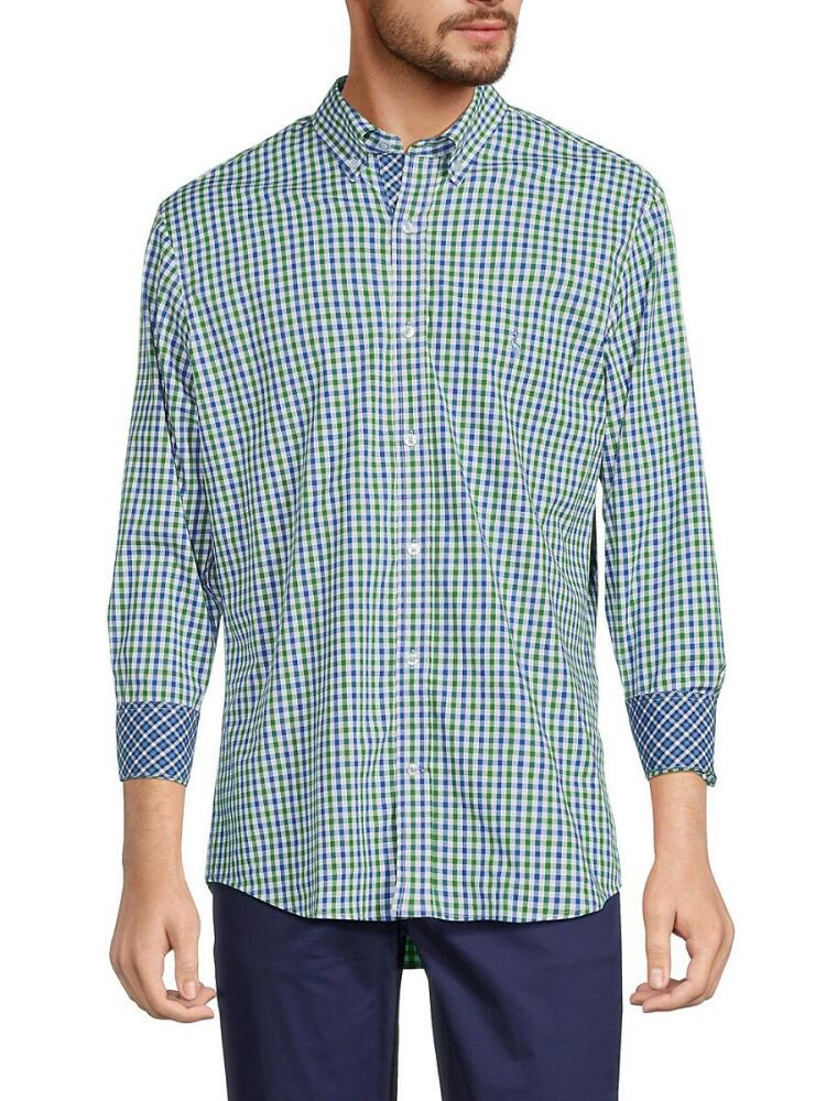 TailorByrd Men's Multi Gingham Button Down Shirt - Green Cover