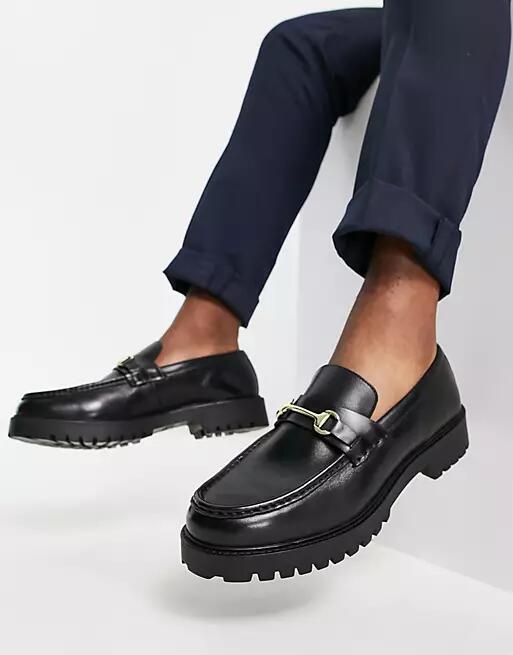 Walk London sean chunky snaffle loafers in black leather Cover