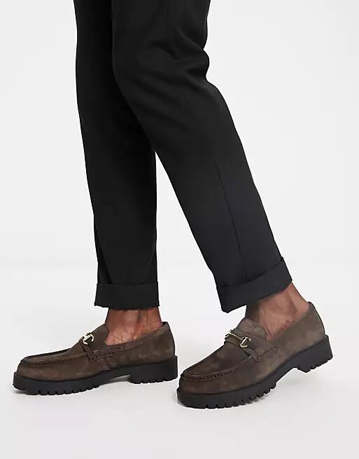 Walk London sean chunky snaffle loafers in brown suede Cover