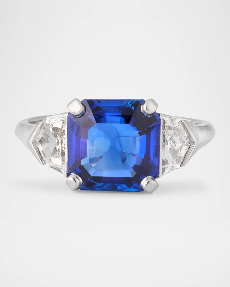 NM Estate Estate Platinum Square Burma Sapphire and Diamond Deco Ring, Size 5.5 Cover