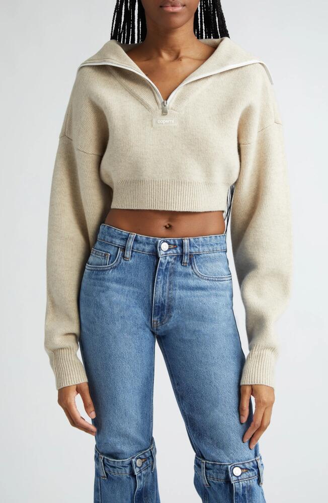 Coperni Half Zip Boxy Wool Crop Sweater in Sand Cover