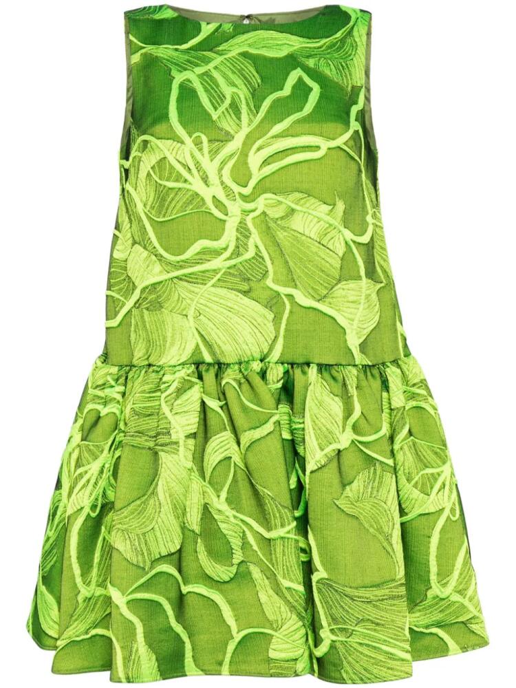 Amsale floral-jacquard boat-neck dress - Green Cover