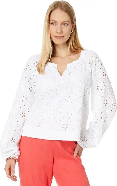 Lilly Pulitzer Maisha Long Sleeve Eyelet Top (Resort White Sealife Eyelet) Women's Clothing Cover