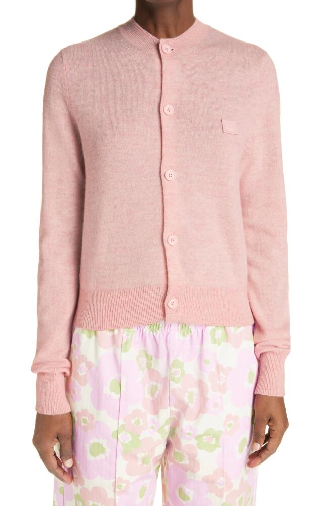 Acne Studios Keva Face Patch Wool Cardigan in Faded Pink Melange Cover