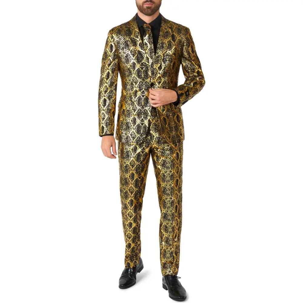 OppoSuits Shiny Snakeskin Pattern Two Button Notch Lapel Suit in Yellow Cover