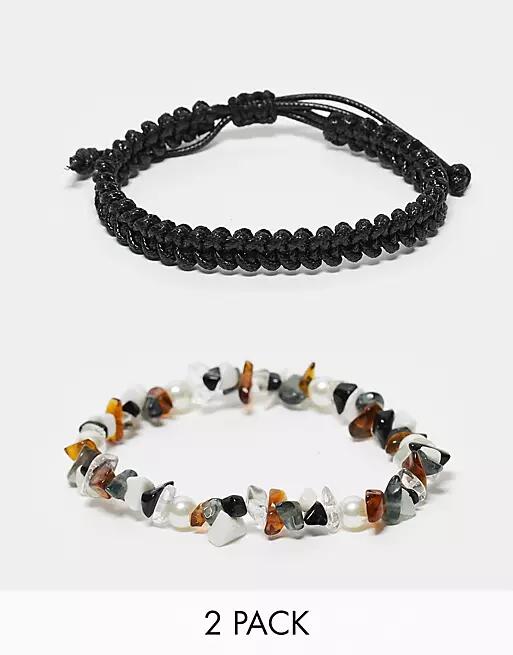 ASOS DESIGN 2 pack bracelet with semi-precious chips in multi Cover