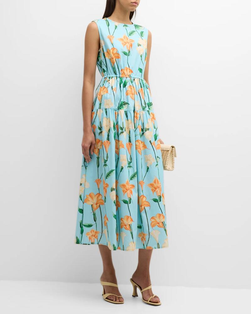 Misook Sleeveless Floral-Print Cotton Midi Dress Cover