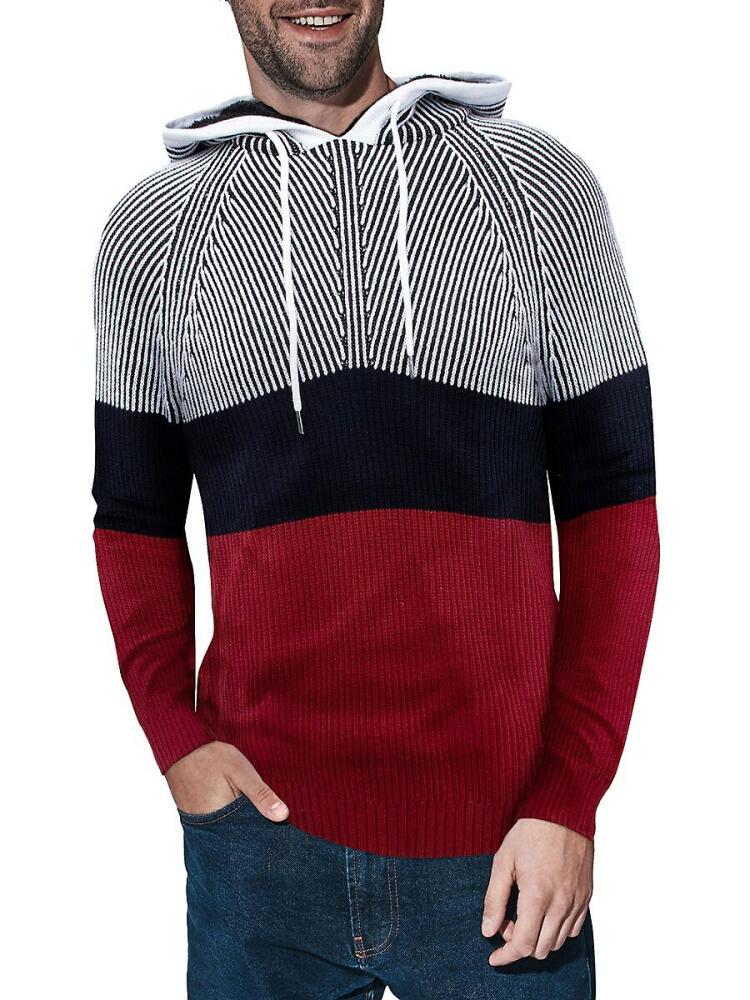 X Ray Men's Faux Shearling Lined Striped Hoodie - Red Cover