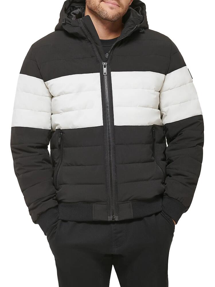 DKNY Men's Quilted Classic Fit Puffer Jacket - Black White Cover