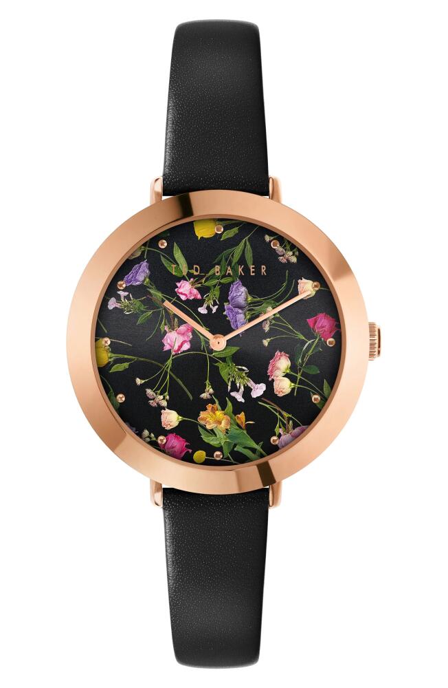 Ted Baker London Ammy Floral Leather Strap Watch, 34mm in Black Cover