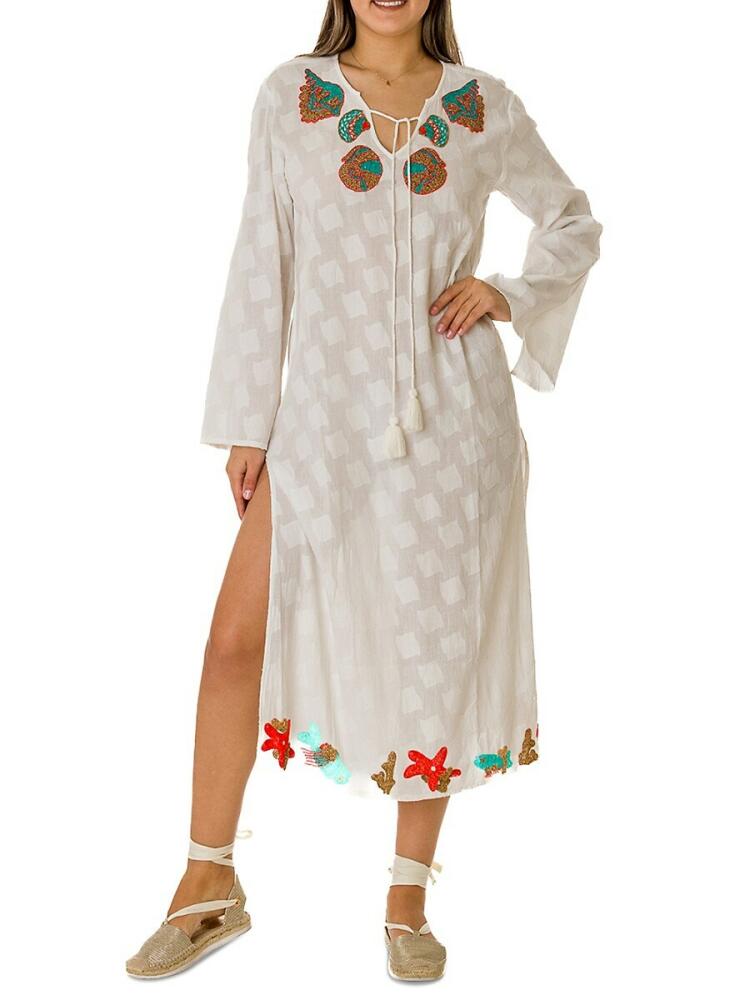 Ranee's Women's Embroidered Slit Midi Cover Up Dress - White Cover