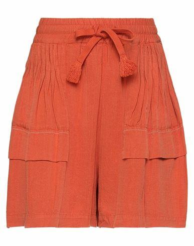 High Woman Shorts & Bermuda Shorts Rust Linen, Rayon Cover