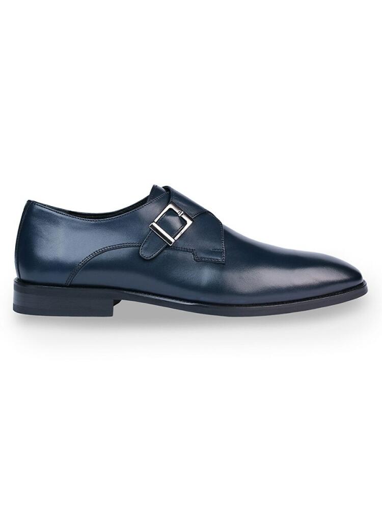 Vellapais Men's Kyrenia Leather Monk Strap Shoes - Navy Blue Cover